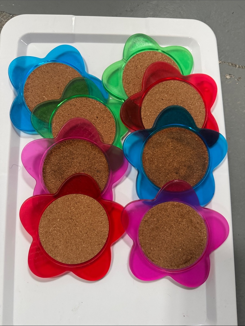 Set of 8 Colorful Flower Cork Coasters - Assorted Bright Shades